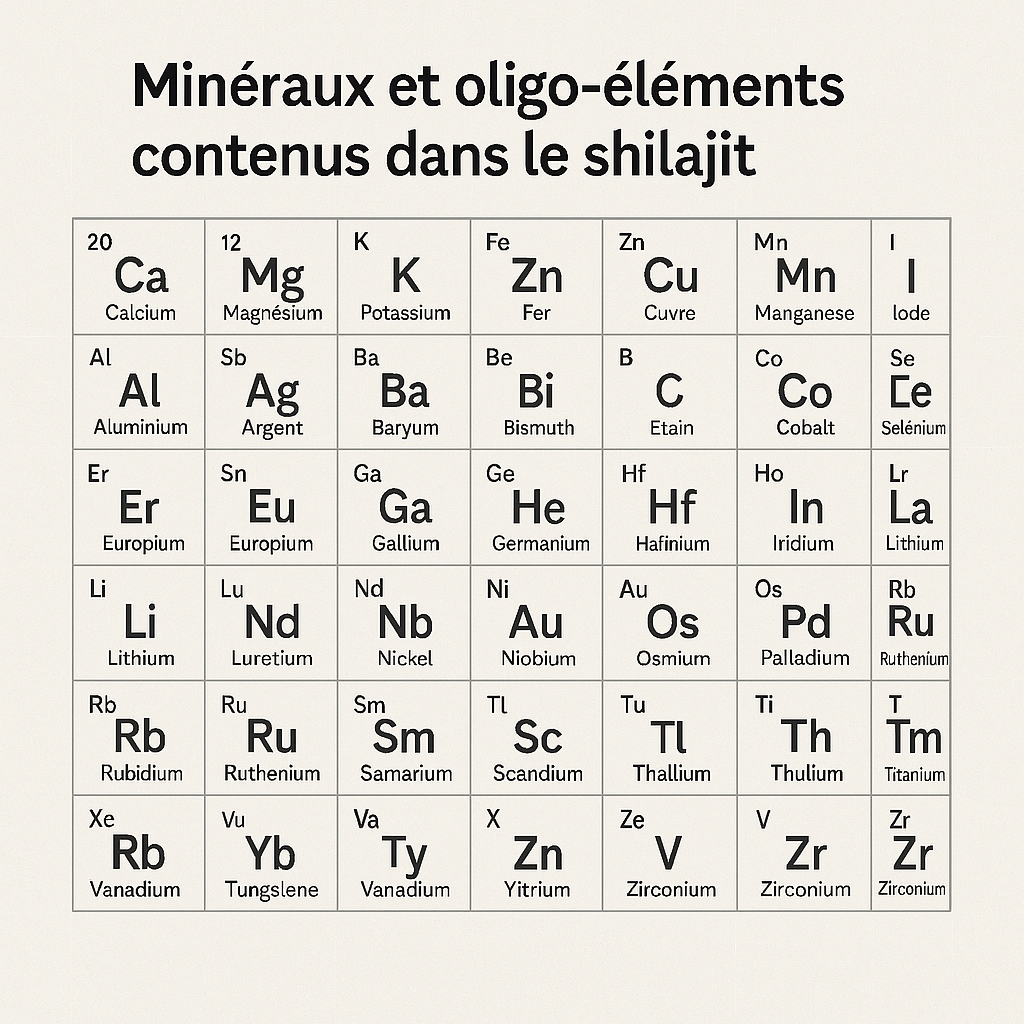 Mineralische Zusammensetzung von Shilajit: Mineralien und Spurenelemente